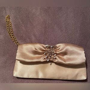 Shiseido Gold Clutch with Chain Strap and brooch